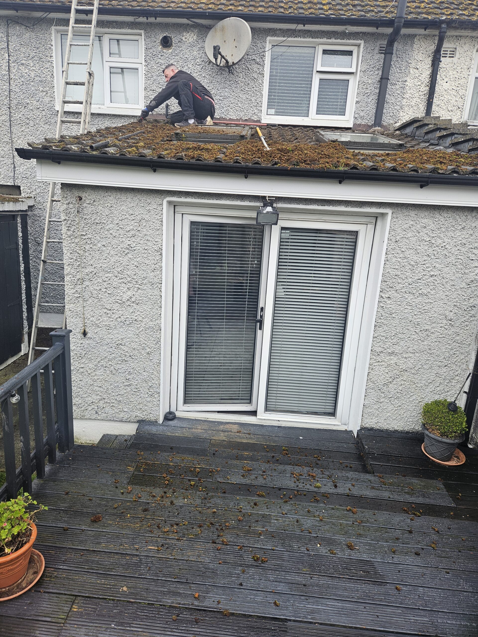 roof cleaning old moss and gutters